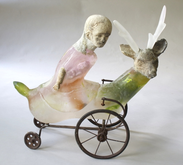 Centaur - cast glass, raku clay, oil paints, and found object 21 x 21 x 11 inches Centaur - cast glass, raku clay, oil paints, and found object 21 x 21 x 11 inches